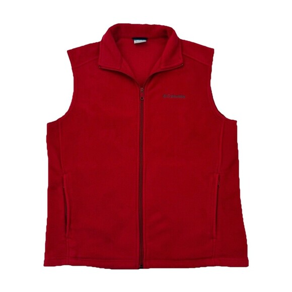 Columbia Red Fleece Full Zip Vest Men’s Size Large Outdoor Layer Warm Core - Picture 1 of 9